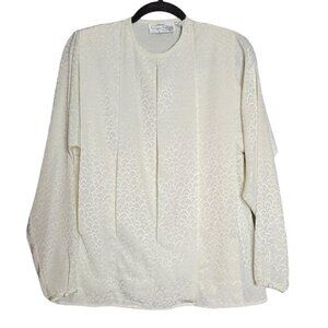 Vintage High Neck Satin Pleated Blouse Secretary Librarian Academia Business Lon